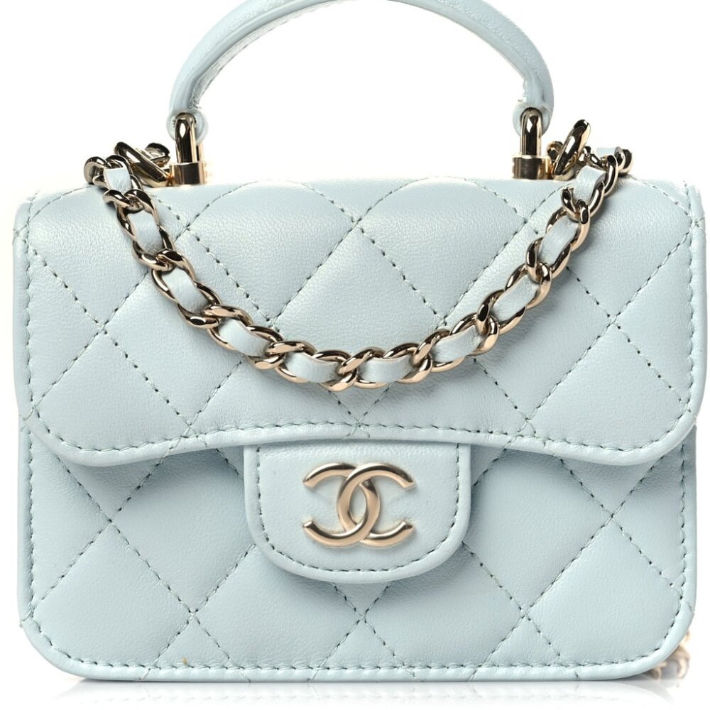 CHANEL Mini Top Handle Flap Purse with Chain